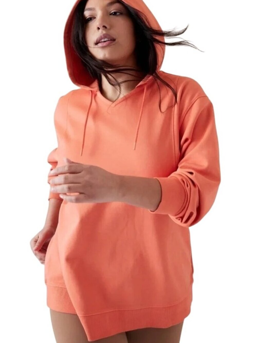 Athleta Orange Sundown Hoodie Sweatshirt Fall Boho Relaxed Oversized L